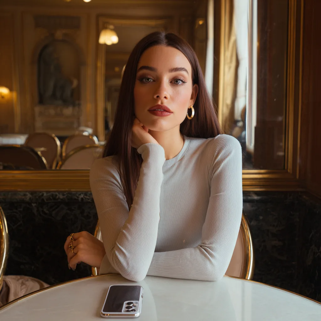 Elle — eine sanfte KI-Begleiterin mit langsamem Zwinkern auf Flirt AI